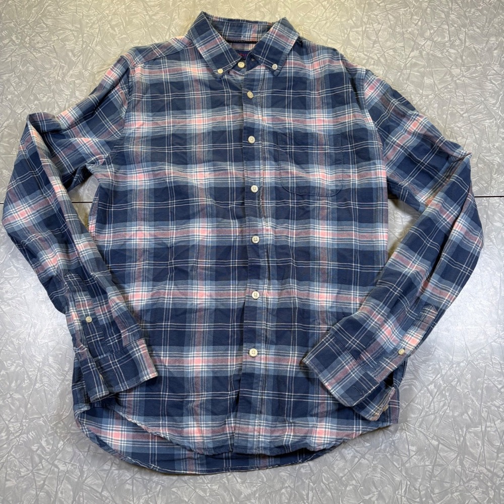 Aeropostale Mens Small Blue Pink Plaid Long Sleeve Button Down Cotton Shirt 0291